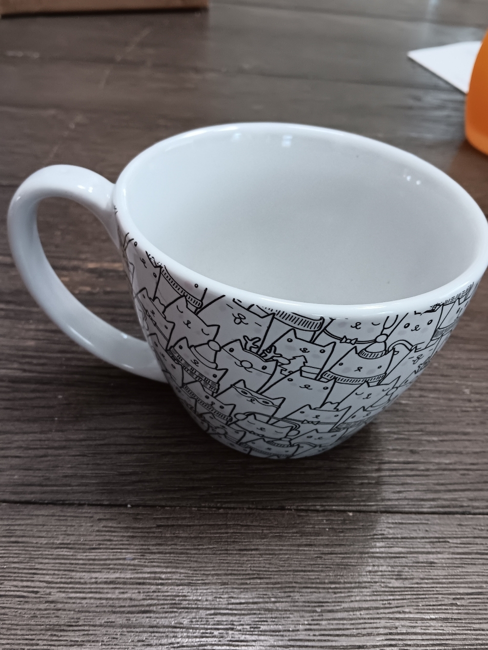 Large White Ceramic Mug with Black Cat Line Art